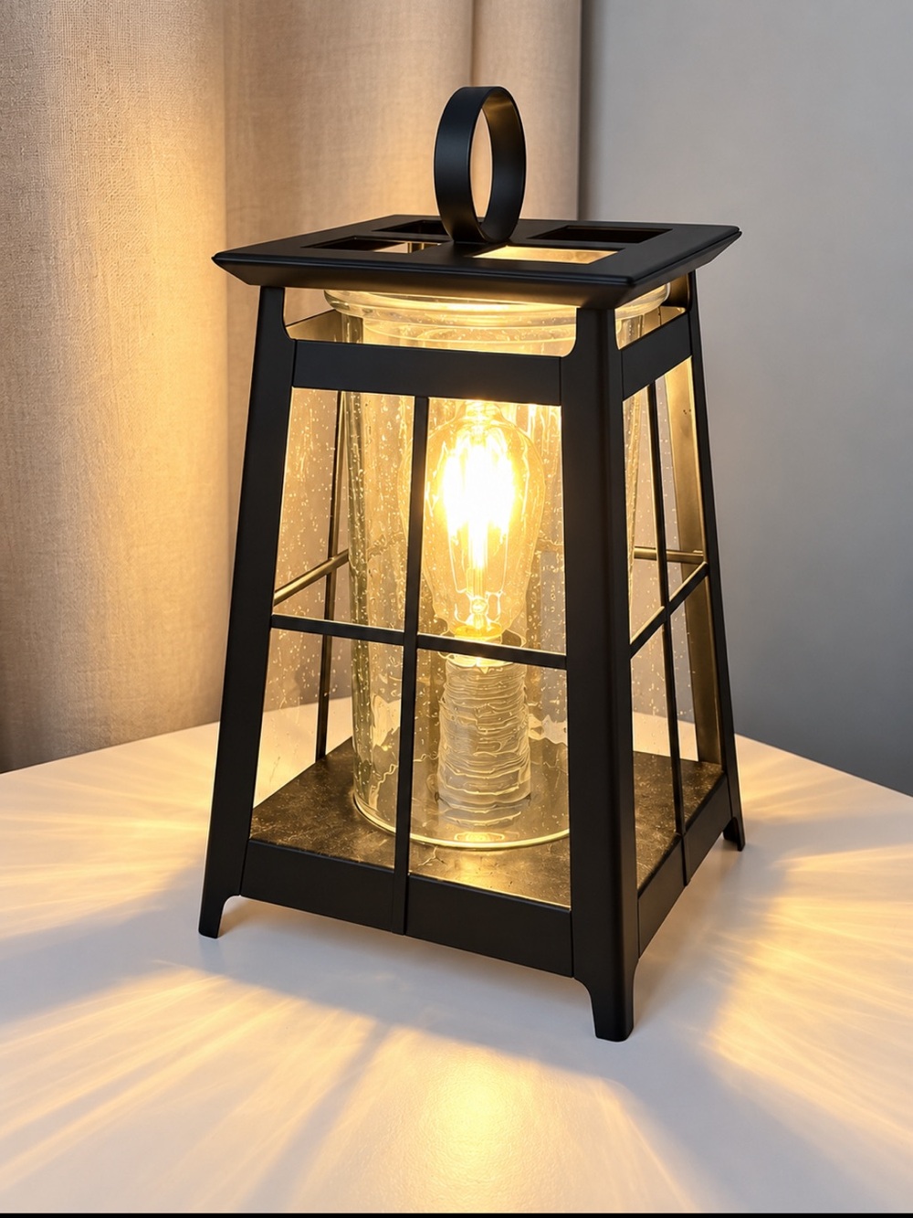 Scentsy Black Lantern-Style Seeded Glass Candle Holder
